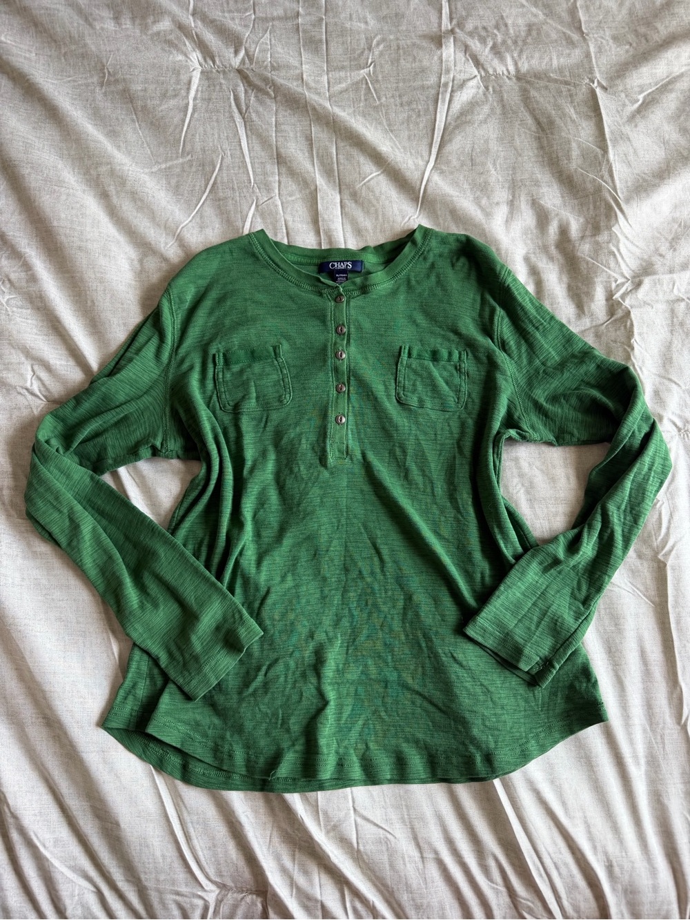 Chaps Denim Green Long Sleeve Henley Pocket Top (XL)